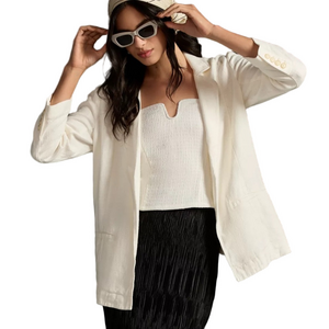 Anthropologie Linen Tulip Blazer Ivory Minimal Chic Lightweight Jacket